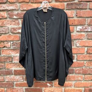 Tory Burch Black Silk Blend Dolman Sleeve Oversized Blouse Size 6 Pockets Zipper